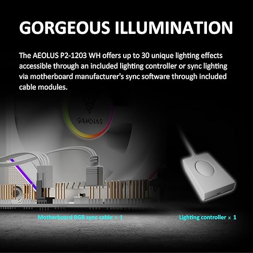 GAMDIAS AEOLUS P2-1203 120mm ARGB PWM Fan (3 Pack, no Hub), Include Reverse Fan Blade x3 & Controller, ARGB Sync, Easy Installation & Cabless Daisy-Chain Design, Silent Operation, Up to 2400RPM, White