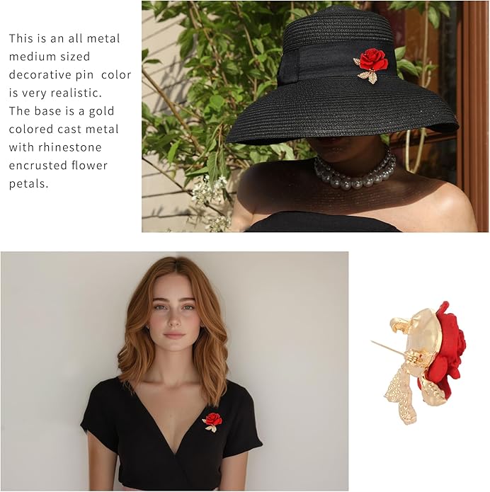 A set of two crystal red rose brooches, featuring elegant enamel floral brooches set with synthetic crystals. This stylish accessory perfectly complements parties, balls, weddings, Valentine's Day gifts, and other occasions, making it an ideal gift for...