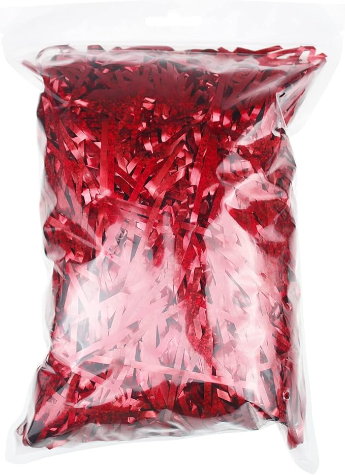 Goodma 100 Grams Shiny Iridescent Film PP Hamper Shreds & Strands Shredded Crinkle Confetti for DIY Gift Wrapping & Basket Filling (Red)