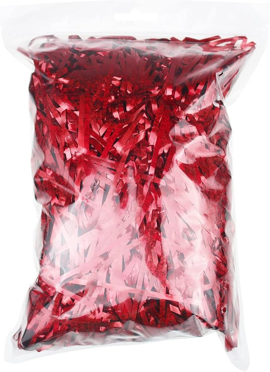 Goodma 100 Grams Shiny Iridescent Film PP Hamper Shreds & Strands Shredded Crinkle Confetti for DIY Gift Wrapping & Basket Filling (Red)