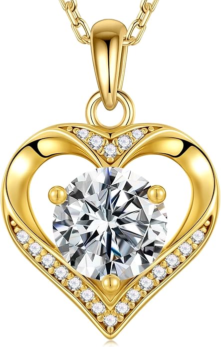MOOSEA Valentines Day Gifts for Her - 925 Sterling Silver Heart Moissanite Pendant Necklace 1-3 Carat VVS1 Clarity Moissanite, Anniversary Birthday Gift for Women Mom Wife Girlfriend