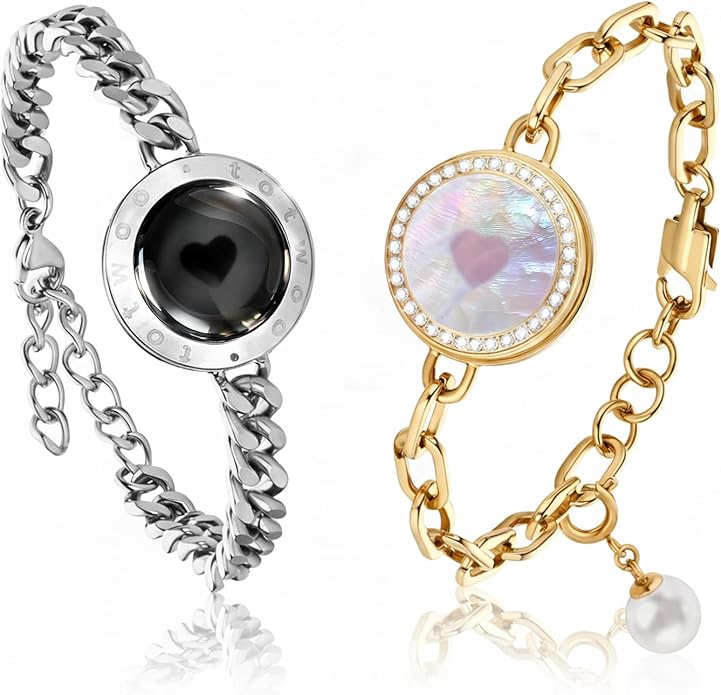 TOTWOO Long Distance Touch Bracelets for Couples, Smart Light & Vibration Love Jewelry, Long Distance Valentines Day Gifts for Him Her Women Men, One-to-One Bluetooth Pairing via App