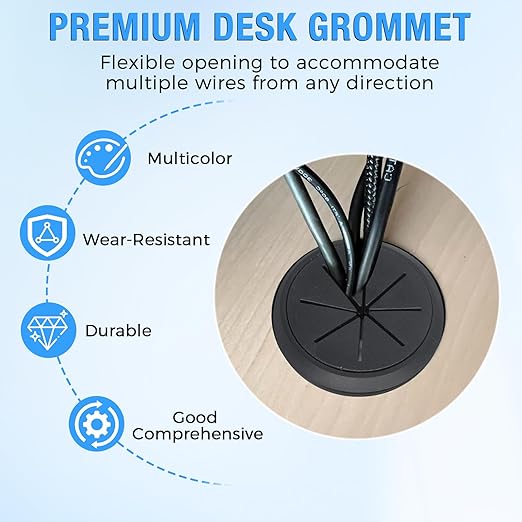 Desk Grommet 2-1/16" (53 mm), Desk Hole Cover for Cables Coffee, Cable Grommet ABS Plastic, Desk Hole Grommet for Office and Home Table Cable, Detachable & Flexible Cable Cord Organizer-4 Pcs