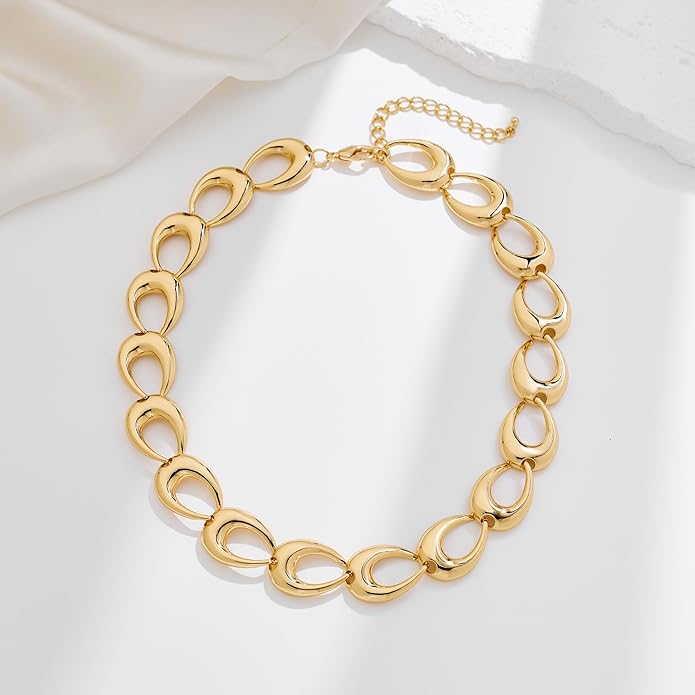 Chunky Necklace for Women 18K Gold Plated Statement Adjustable Thick Link Chains Paperclip Chain Choker Trendy Fashion Jewelry Gifts