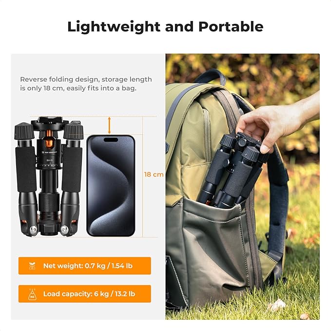 K&F CONCEPT Mini Desktop Tripod, 20.5''/ 52cm Compact Desk Tripod with 360 Degree Ball Head, 1/4 inch Quick Release Plate for Camera Video Camcorder, Load up to 13.22 lbs/6 KG
