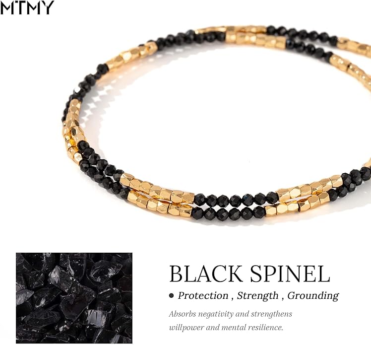 MTMY Beaded Gemstone Choker Necklace for Women, 14K Gold Plated Boho Colorful Natural Stone Bead Chain Necklace Summer Beach Handmade Jewelry