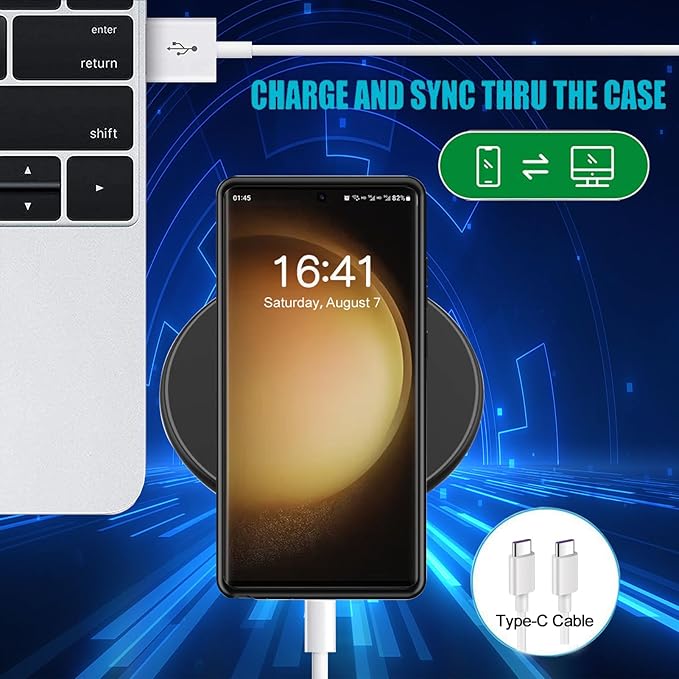 Battery Case for Galaxy S23 Ultra, [12000mAh] Slim Portable Protective Fast Charging Case Backup Power Bank Battery Case Compatible with Galaxy S23 Ultra-6.8 inch-Black