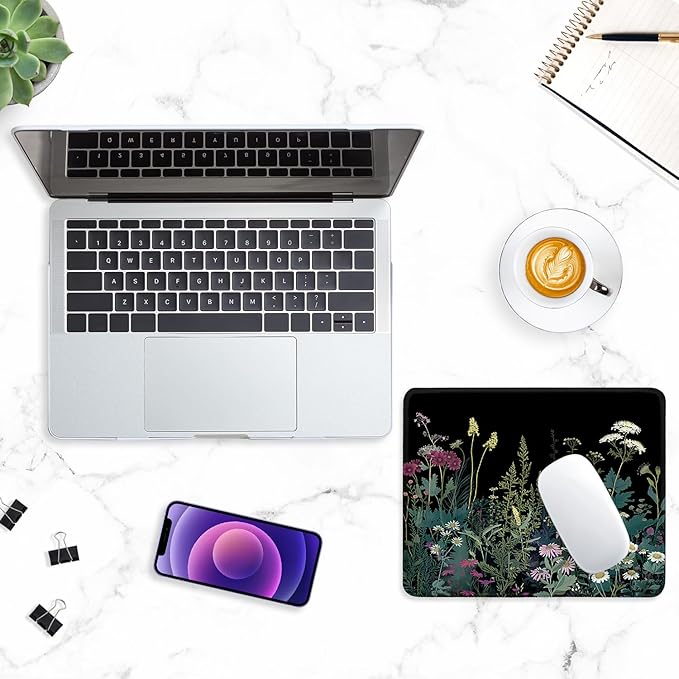 ITNRSIIET Mouse Pad with Stitched Edge Premium Textured Smooth Precise Operation Waterproof Washable Non-Slip Rubber Base Desktop Protection Mat, 10.2×8.3×0.12 inches, Pretty Flowers