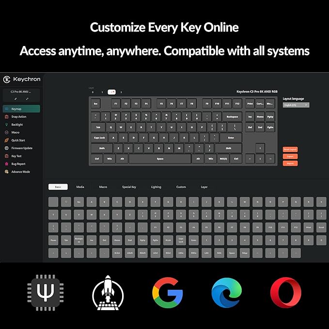 Keychron C3 Pro TKL 80% Wired Mechanical Keyboard, 8K Polling Rate, QMK/VIA Programmable, Hot-Swappable, RGB Backlit Shine-Through Keycaps, Super Brown Switch, for Windows/Mac