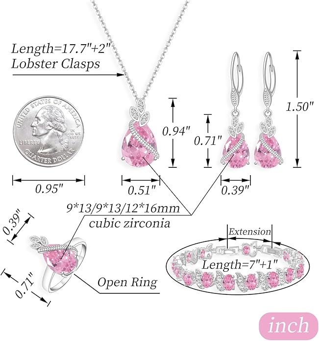 GZWHD Jewelry Set for Women CZ Earrings Necklace Ring Bracelet Set Prom Party Wedding Jewelry Gift for Mother Friend Wife