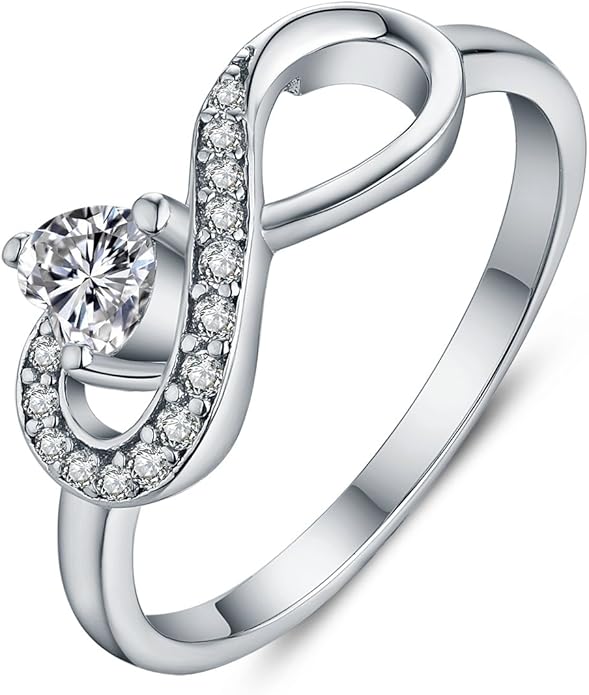 JO WISDOM Promise Ring for Women Sterling Silver Infinity Heart Promise Rings for Her Birthstone Cubic Zirconia Friendship Ring Size 5-12
