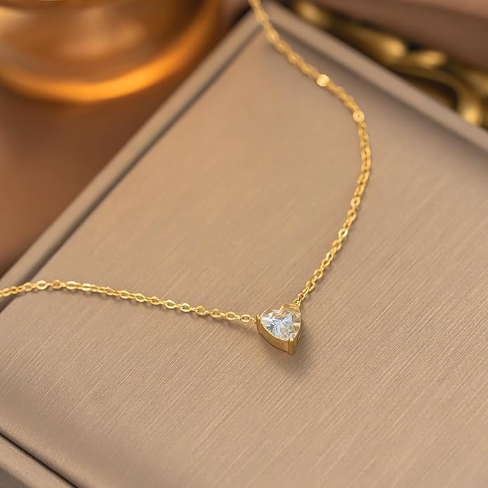 Diamond Pendant Necklace for Women, Dainty Gold Necklace 18k Gold Plated Paperclip Choker Necklaces Cute Open Oval Necklaces Simple Gold Necklace Jewelry Gifts for Women Trendy