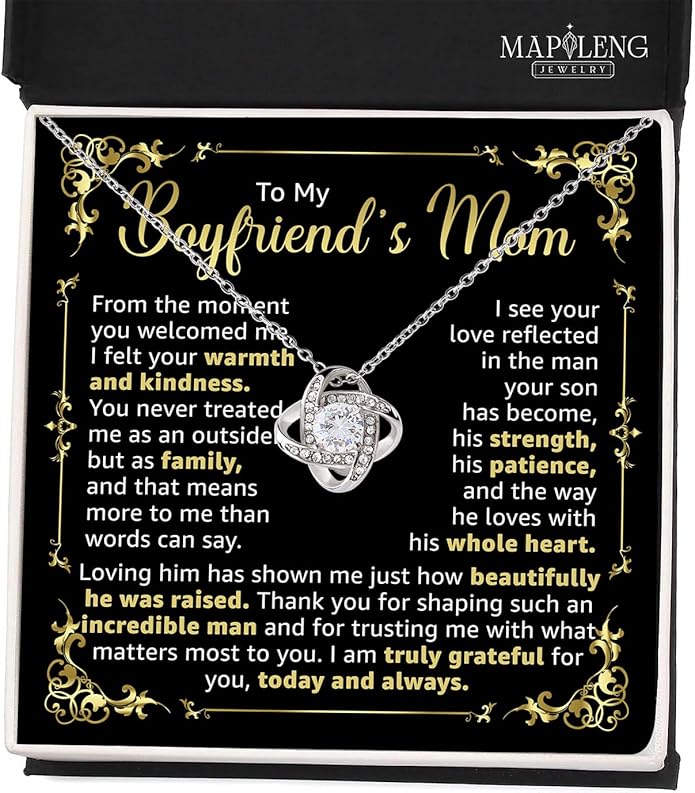 To My Boyfriend's Mom Love Knot Necklace, Elegant Jewelry Gift From Girlfriend, Meaningful Mothers Day Surprise, Birthday Christmas Keepsake With Heartfelt Message