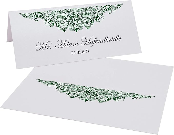 Paisley Printable Place Cards, Hunter Green (Choose Color), Set of 60 (10 Sheets), Laser & Inkjet Printers - Wedding, Party, Dinner, and Special Events - Made in the USA