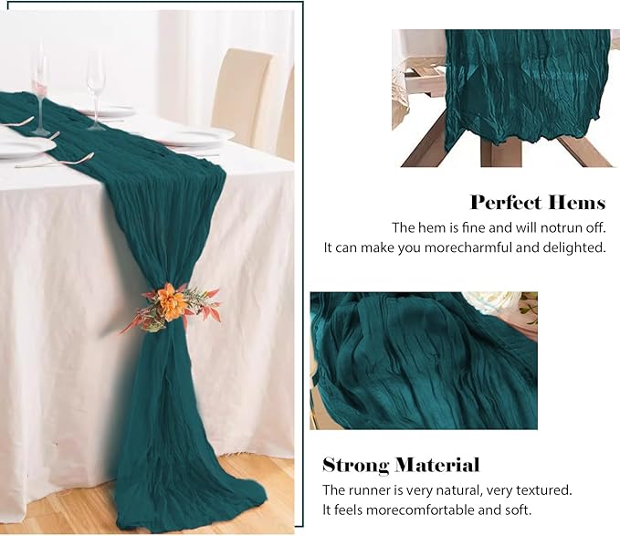 2 Pack 10 Ft Cheesecloth Table Runner Teal Gauze Long Table Runners Boho Gauze Cheese Cloth Table Runner Rustic Sheer Runner for Wedding Party Table Decor ( 35 x 120 Inch )