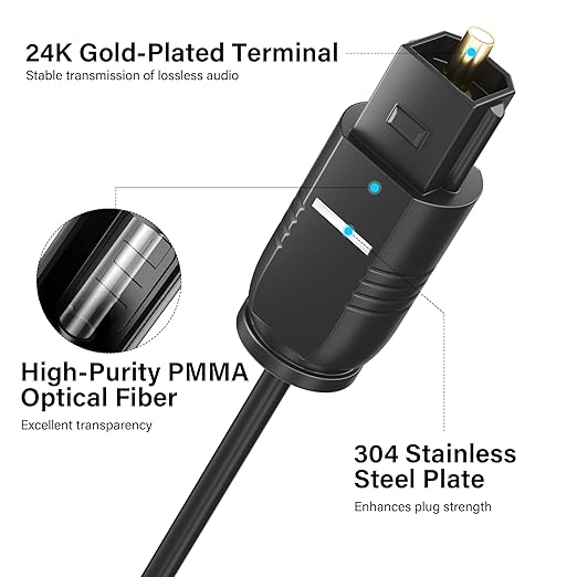 Adoreen Ultra-Thin Slim Digital Optical Audio Cable 30FT, Fiber Optic SPDIF Toslink Cord Gold-Plated High-Speed Flexible & Durable for TV Soundbar Home Theater Game Console PS4 Xbox Samsung +Ties