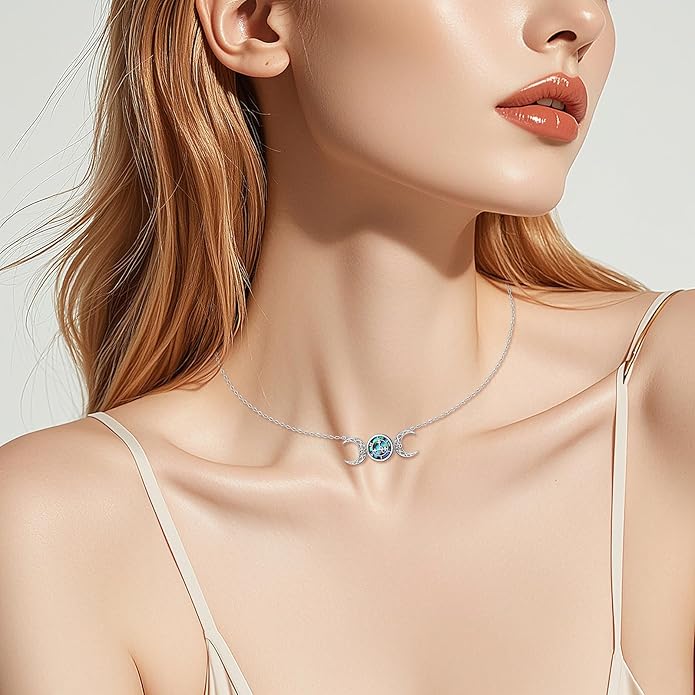 FLYOW S925 Sterling Silver Dainty Butterfly/Moonstone/Turquoise/Agate/Circle Choker Necklace Short Dainty Layered Pendant Necklace Jewelry for Women Girls