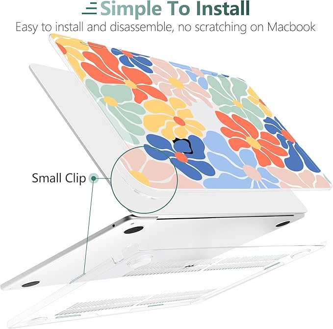 TWOLSKOO Compatible with M4 MacBook Air 13.6 inch Case 2025-2022 Release M4 A3240 M3 A3113 M2 A2681, Plastic Hard Shell & Keyboard Cover & Type C Adapter & Screen Protector, Chamomile Blue