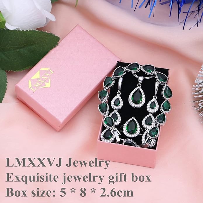 LMXXVJ Necklace Long Earrings Bracelet Set, White Gold Plated Created Blue Sapphire Jewelry Set Wedding Party Gift Jewelry for Women Bridal Bridesmaid