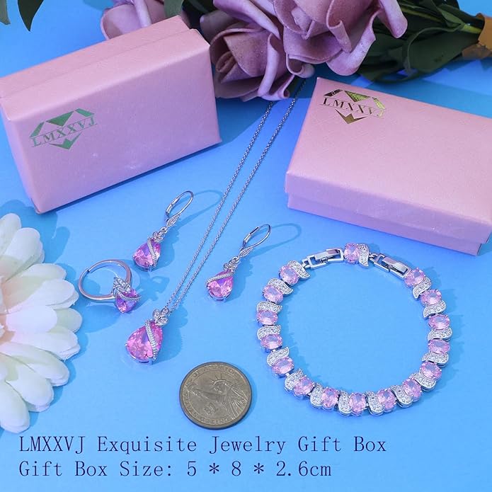 LMXXVJ Jewelry Set for Women,Teardrop Cubic Zirconia Necklace Earrings Adjustable Ring Bracelet Jewelry Set Formal Jewelry Gift