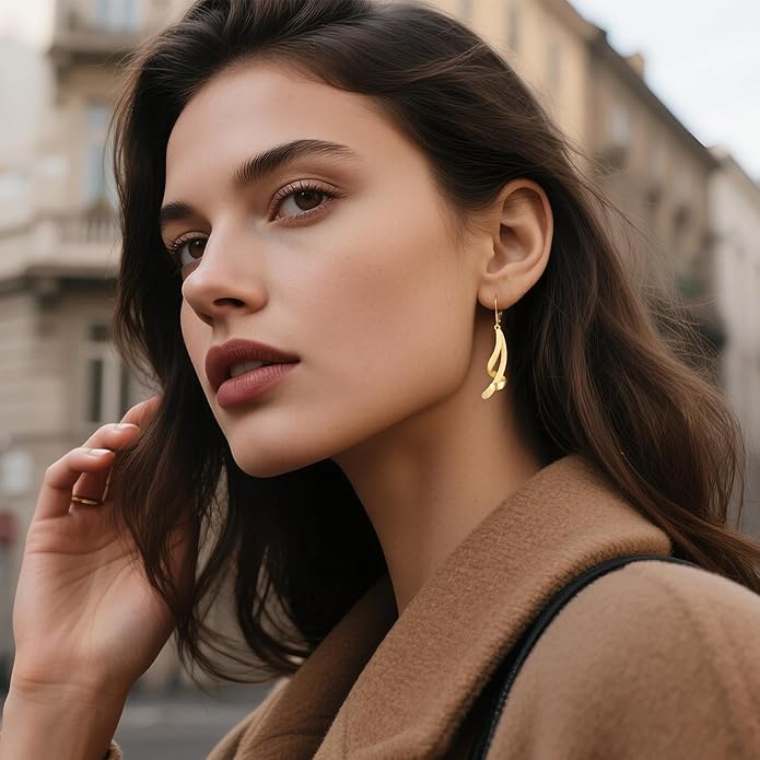 ALEXCRAFT 925 Sterling Silver Dangle Earrings, Hypoallergenic 14k Gold Plated Long Double Linear Twisted Tassel Dangling Drop Earrings for Women Trendy Statement Elegant Lightweight Leverback Earring