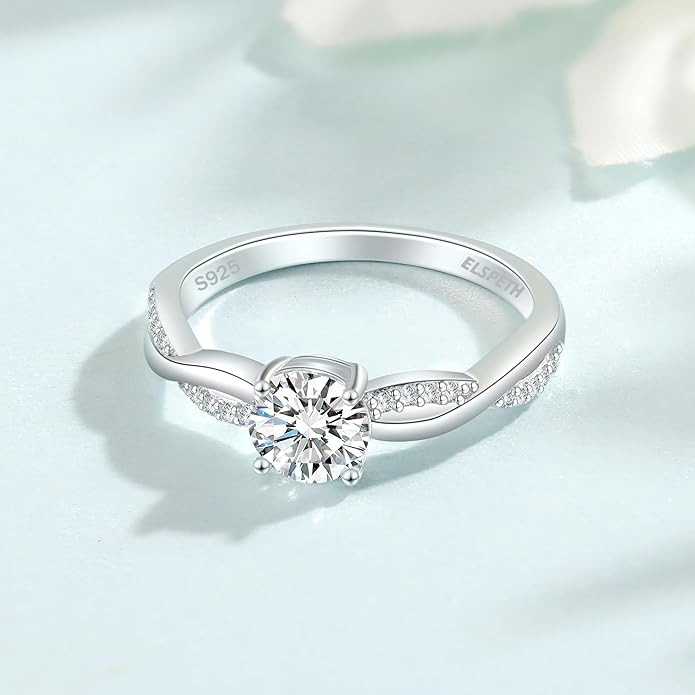 Elspeth 925 Sterling Silver Engagement Ring for Women Oval/Radiant/Pear/Princess/RoundCut Cubic Zirconia Promise Ring Size 4-10