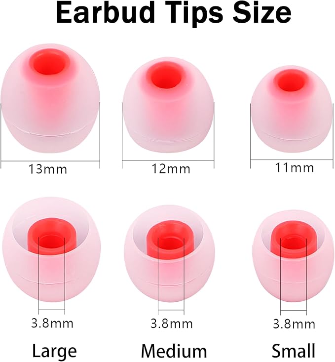 Silicone Earbud Tips - Fit Most In-Ear Earbuds (Inner Hole 3.8mm -5.1mm) - 9 Pairs S M L