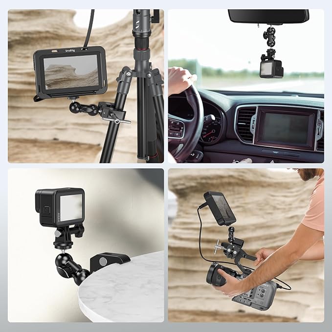 SMALLRIG Super Camera Clamp Mount 2-Pack, Double Ball Head Magic Arm Adapter, Fence/Desk/Tripod Mount for Monitor/Light/Camera, for Insta360, for Gopro, for Osmo Pocket 3, 5321