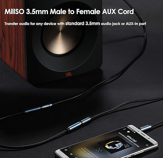 MillSO 3.5mm Headphone Extension Cable (16 ft) TRS 3.5mm Male to Female Stereo Audio Jack Extension Adapter Auxiliary AUX Cord for Headphones, Earbud, Speaker, Car or Home Stereo System