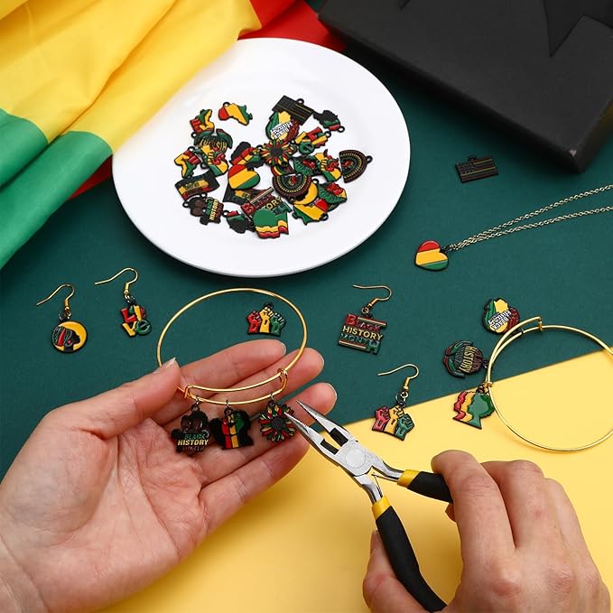 MARFOREVER 40Pcs/20 Pairs Black History Month Charms for Jewelry Making, African Charms Alloy African Heritage Holiday Pendants for Bracelets Necklaces Earrings Making Black History Month Supplies