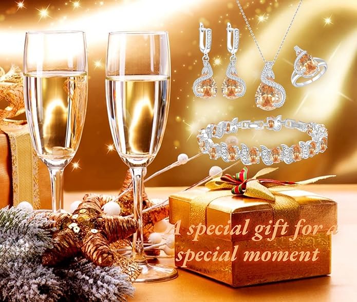 GZWHD Jewelry Set for Women Water Drop Cubic Zirconia Artificial Crystal Earrings Pendant Necklace Open Ring Tennis Bracelet Wedding Anniversary Birthday Engagement Gift for Bridesmaid Wife Girlfriend Friend
