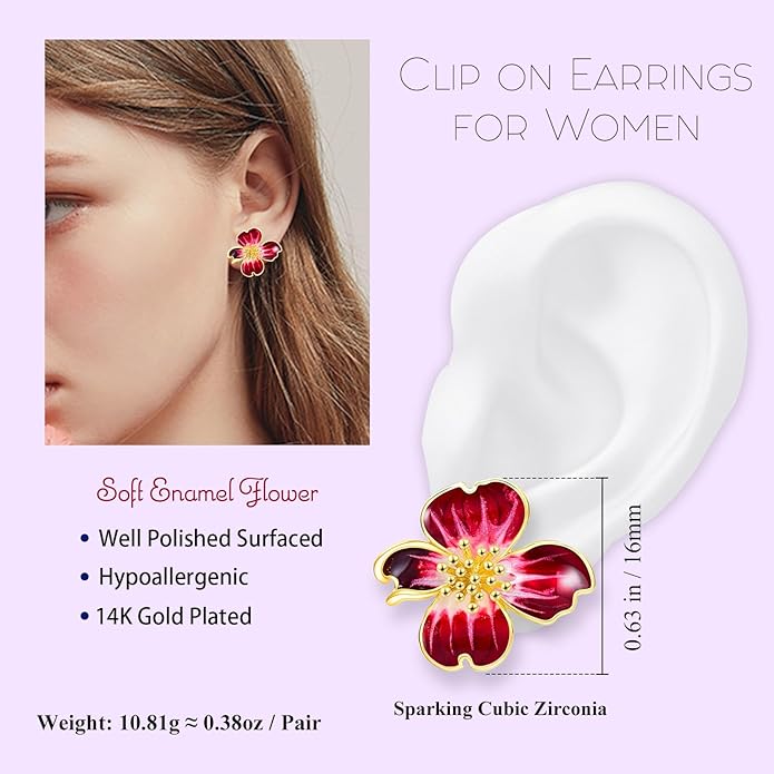 Clip on Earrings Women, 14K Gold Plated Earrings for Sensitive Ears, Fashion Women's Earrings Jewelry Birthday Gift for Wife Grandma Daughter Girls on Christmas Thanksgiving