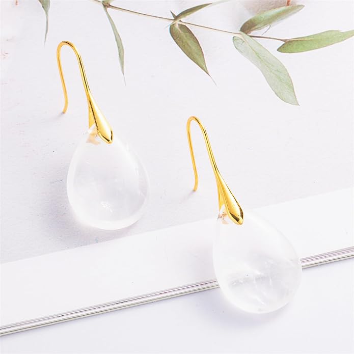 SELOVO Agate Teardrop Stone Grey Drop Earrings Fishhook Dangle Earrings for Women