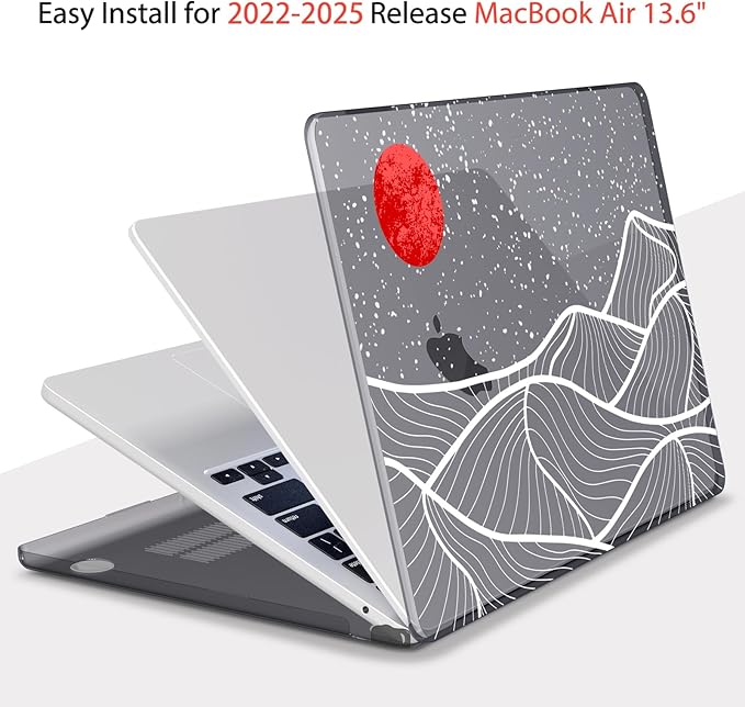 Teryeefi for M3 M2 M4 MacBook Air 13 inch Case 2025 2024 2023 2022 Release A3240 A3113 A2681 Model,Hard Shell Case for MacBook Air 13.6 inch + Keyboard Cover + Type C Adapter, Abstract Mountain-100