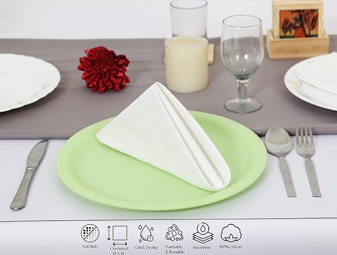 TARAN LIVING Cotton Napkin 100% Cotton Dinner Napkin Washable Dinning Table Napkins Gift for Easter Party Soft Farmhouse Décor White Napkins Cloth Set of 12-18x18 Inch