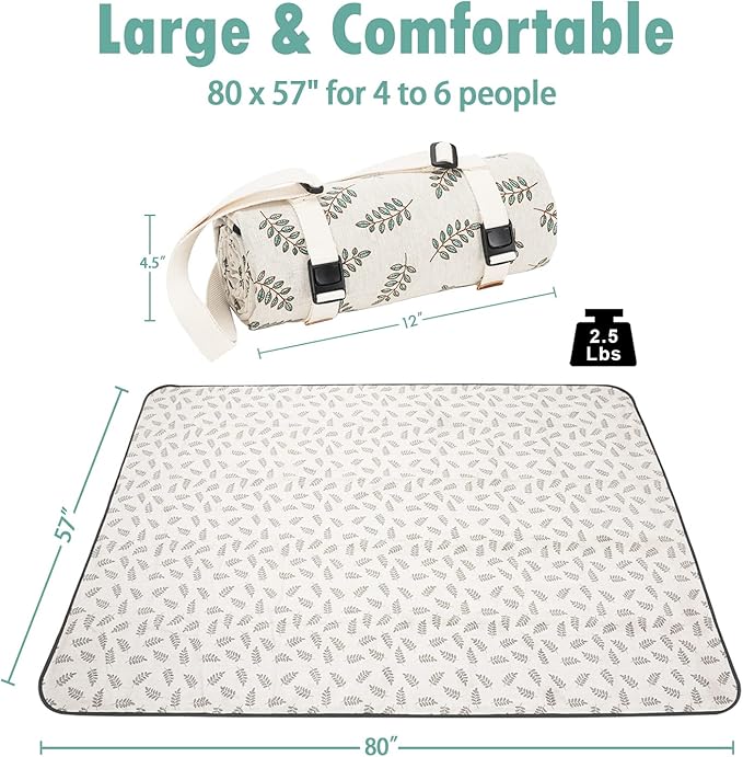 Beach Mat Sand Free Washable, Waterproof Camping Emergency Blankets | Picnic Baskets Accessories with Waterproof Backing and Shoulder Strap - Leaf
