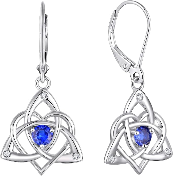 Starchenie Celtic Knot Dangle Earrings Sterling Silver Trinity Love Knot Leverback Earrings Gemstones Jewelry for Women