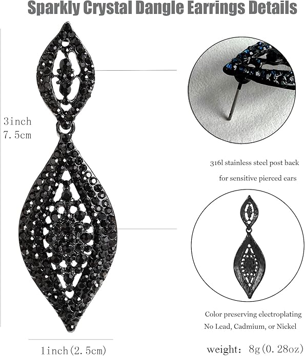 Elegant Rhinestone Dangle Earrings Crystal Wedding Bridal Long Dangling Drop Earrings Chandlier Earrings for Women Bridesmaid