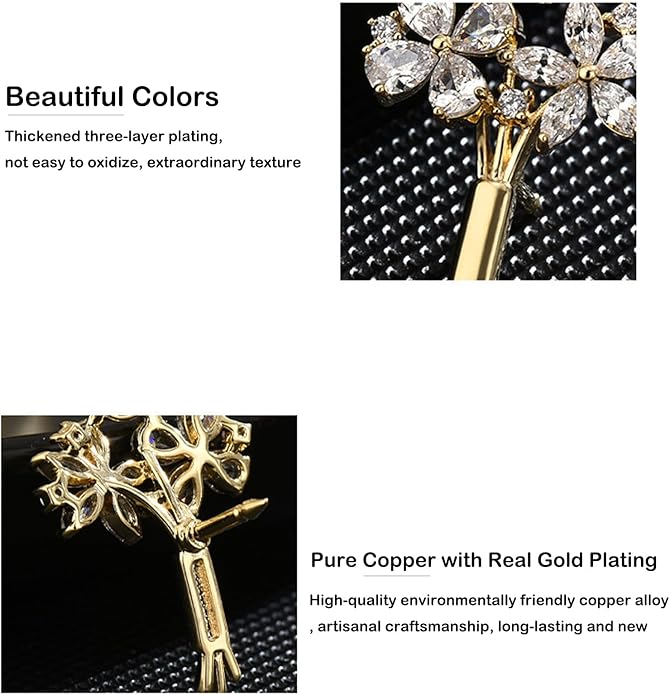 Pearl Flower Brooch for Women - Gold Plated Pearl Flower Pin Rhinestone Buttons Lapel Pin Jewelry - Valentine's Day Gift
