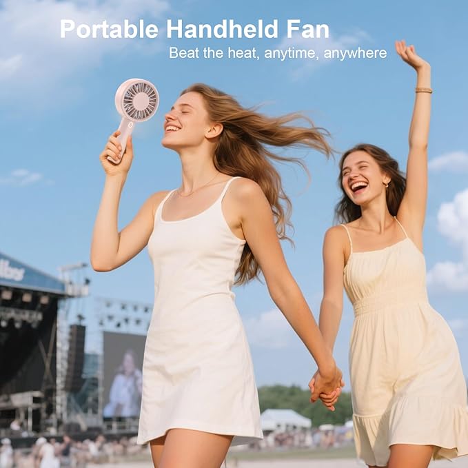 Portable Handheld Fan, USB Personal Fan Rechargeable Battery Operated 10H Working Cooling Time Mini Small Design with Base for Desktop/Travel/Outdoor/Vacation/Concerts/Lash Makeup-Pink