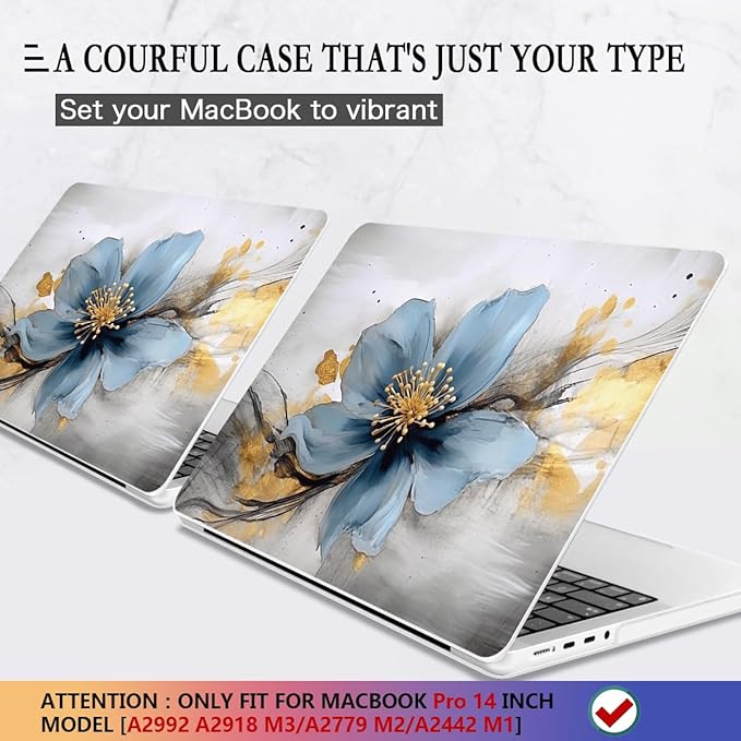 CISSOOK for MacBook Pro 14 Inch Case 2024 2023 2022 2021 M4/M3/M2/M1 Pro/Max Chip A3401 A3112 A3185 A2918 A2992 A2779 A2442 Model, Plastic Cover for MacBook Pro 14'' with Touch ID, Retro Floral