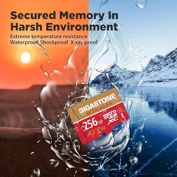 [5-Yrs Free Data Recovery] GIGASTONE 256GB Micro SD Card, 4K Camera Pro, A2 V30 for Smartphone, Gopro, Action Cams, 4K UHD Video, Nintendo-Switch Compatible, Up to 100MB/s, UHS-I U3 C10 with Adapter