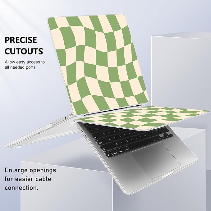 Case for MacBook Pro 13 inch with/Without Touch Bar (2016-2022, M2 A2338 M1 A2289 A2251 A2159 A1989 A1706 A1708), Hard Shell + Keyboard Cover + Dust Plug, Green Checkered