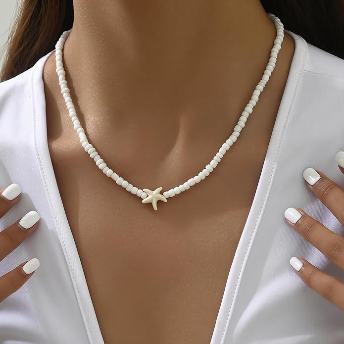 Nackiy Handmade Sea Shell Necklace for Women Summer Adjustable Natural Shell Collar Necklace