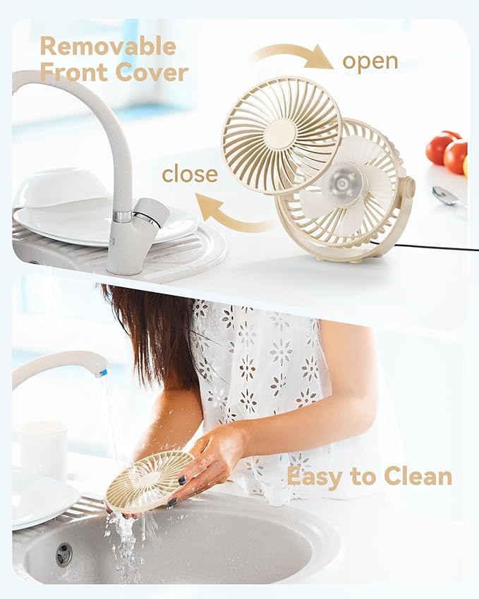USB Desk Fan, 5 Inch Mini Portable, 3 Speeds Strong Airflow Personal Desktop, Detachable Cooling Fan 360° Rotation Quiet Small Fan for Desk Home Office Travel Car, Beige, 5ft Cable
