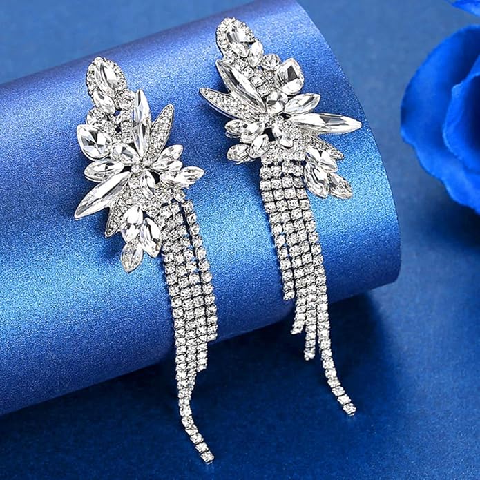 mecresh Marquise Crystal Bridal Chandelier Dangle Drop Earrings Ladies Gifts in Silver/Gold Tone
