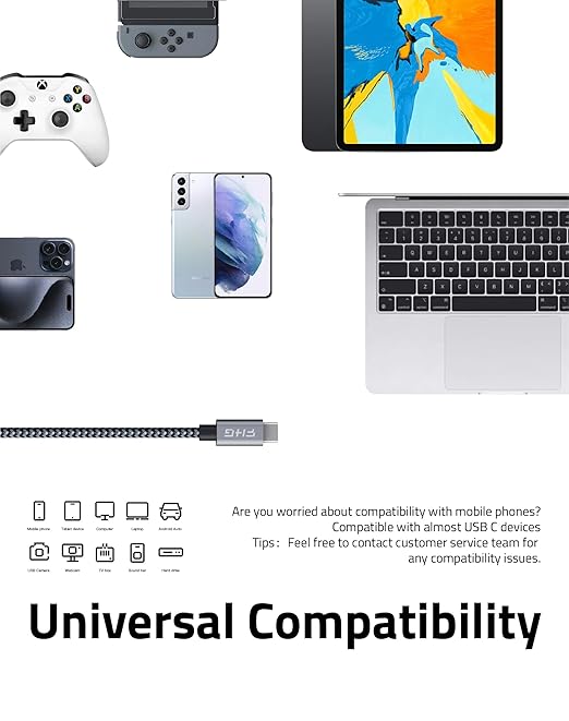 FHG USB-C to USB-C Cable - 6FT, 2Pack PD 60W/3A Fast Charging, 5Gbps Data Transfer, Compatible with Android Auto/iPhone 15