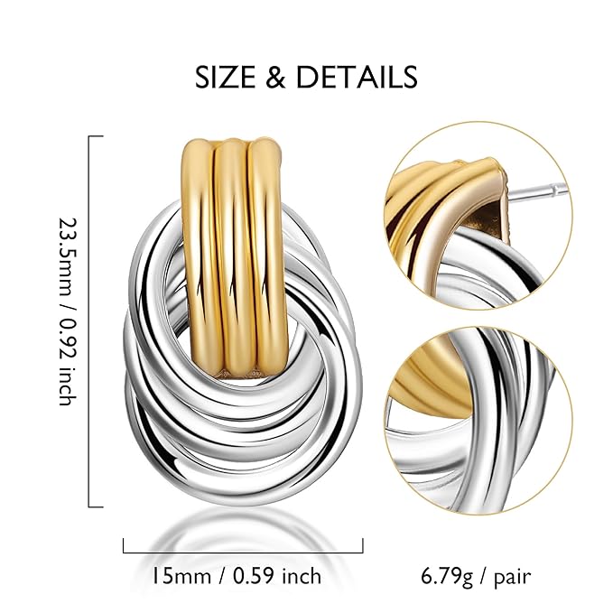 Knot Link Earrings for Women, Chunky Circle Drop Dangle Earrings, Studs Trendy