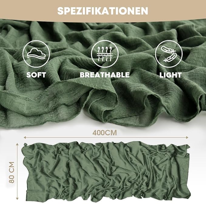Artoid Mode Boho Cheesecloth Gauze Forest Green Wedding Table Runner, 160 Inch Seasonal Fabric Kitchen Dining Holiday Table Decor for Home Party Indoor