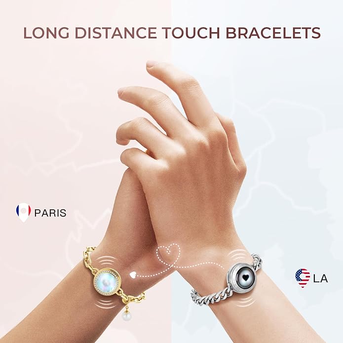 TOTWOO Long Distance Touch Bracelets for Couples, Smart Light & Vibration Love Jewelry, Long Distance Valentines Day Gifts for Him Her Women Men, One-to-One Bluetooth Pairing via App